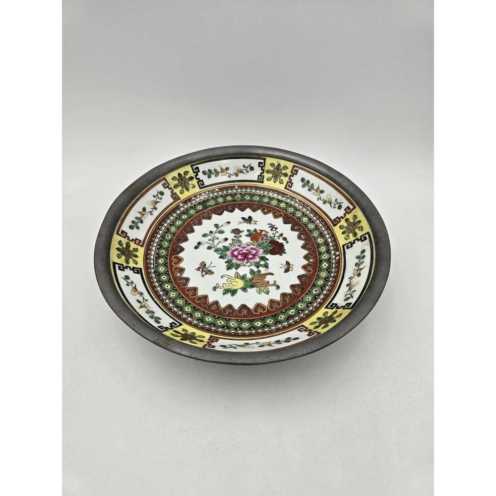 China Porcelain Hand Painted Floral Decorative Bowl Encased‎ in Pewter 9